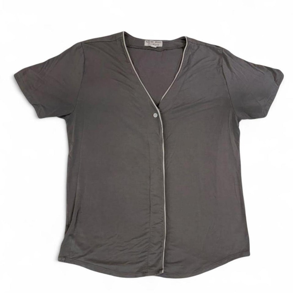 Barefoot Dreams Luxe Milk Jersey Short Sleeve Pajama Top Gray V-Neck Small